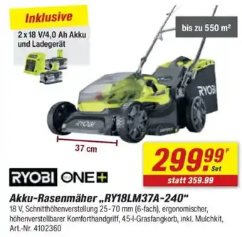 toom Baumarkt RYOBI ONE+ Akku-Rasenmäher,,RY18LM37A-240" Angebot
