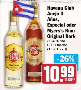 Hit Havana Club Añejo 3 Años, Especial oder Myers's Rum Original Dark Angebot