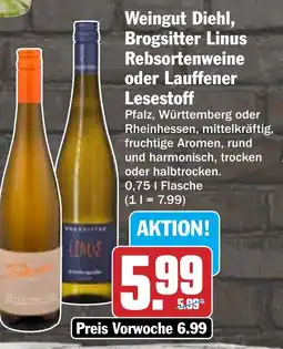 Hit Weingut Diehl, Brogsitter Linus Rebsortenweine oder Lauffener Lesestoff Angebot
