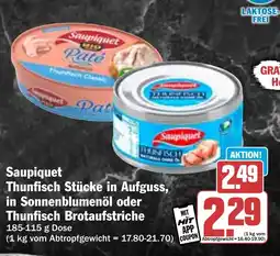 Hit Saupiquet Thunfisch Stücke in Aufguss, in Sonnenblumenöl oder Thunfisch Brotaufstriche Angebot
