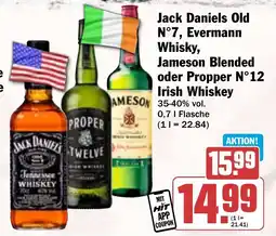 Hit Jack Daniels Old N°7, Evermann Whisky, Jameson Blended oder Propper N°12 Irish Whiskey Angebot