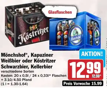 Hit Mönchshof, Kapuziner Weißbier oder Köstritzer Schwarzbier, Kellerbier Angebot