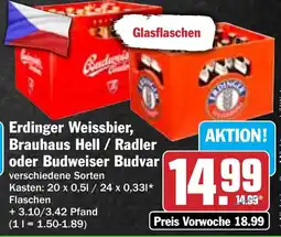 Hit Erdinger Weissbier, Brauhaus Hell / Radler oder Budweiser Budvar Angebot