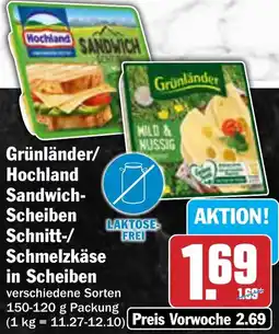 AEZ Grünländer/ Hochland Sandwich Scheiben Schnitt-/ Schmelzkäse in Scheiben Angebot