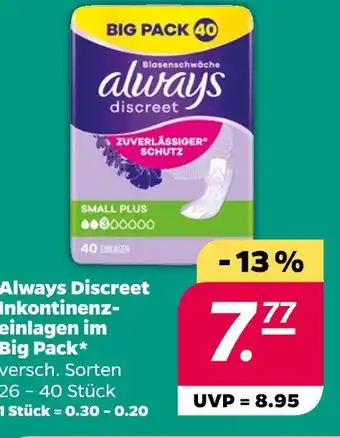 NETTO Always discreet inkontinenz-einlagen im big pack Angebot