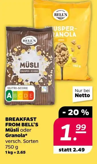 NETTO Breakfast from bell’s müsli oder granola Angebot
