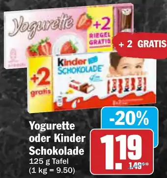 AEZ Yogurette oder Kinder Schokolade Angebot
