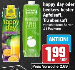 AEZ happy day oder beckers bester Apfelsaft, Traubensaft Angebot