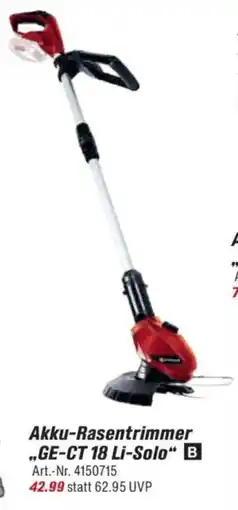 toom Baumarkt Einhell Akku-Rasentrimmer ,,GE-CT 18 Li-Solo" B Angebot