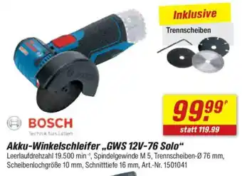 toom Baumarkt BOSCH Akku-Winkelschleifer,,GWS 12V-76 Solo" Angebot