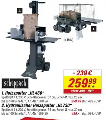 toom Baumarkt scheppach 2. Hydraulischer Holzspalter,,HL730" Angebot
