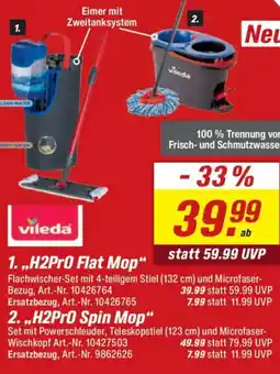 toom Baumarkt vileda Eimer mit Zweitanksystem 2 "H2Pro Spin Mop" Angebot