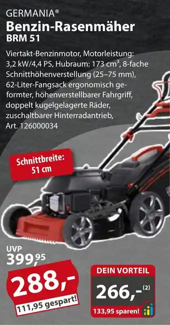 Sonderpreis Baumarkt GERMANIA Benzin-Rasenmäher BRM 51 Angebot