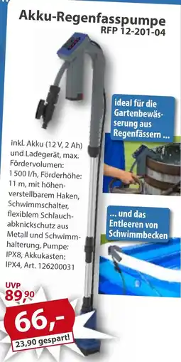 Sonderpreis Baumarkt Akku-Regenfasspumpe RFP 12-201-04 Angebot
