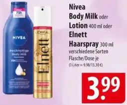 Famila Nord Ost Nivea Body Milk oder Lotion oder Elnett Haarspray Angebot