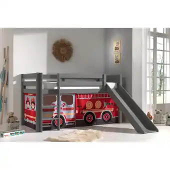 Netto Marken-Discount Halbhohes Bett PINO, mit Rutsche und Textilset FIRE RESCUE, Ausf. Kiefer massiv versch. Farben Angebot