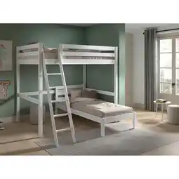 Netto Marken-Discount Winkelhochbett Pino2 Liegeflächen 140x200 und 90x200 cm, inkl. Lattenrost, weiß lackiert Angebot