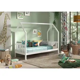 Netto Marken-Discount CABANE Hausbett 90x200 cm und seitlicher Umrandung, Kiefer massiv weiß Angebot