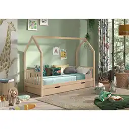 Netto Marken-Discount CABANE Hausbett 90x200 cm, seitlicher Umrandung, Bettschublade, Kiefer massiv natur Angebot