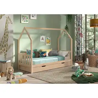 Netto Marken-Discount CABANE Hausbett 90x200 cm, seitlicher Umrandung, Bettschublade, Kiefer massiv natur Angebot