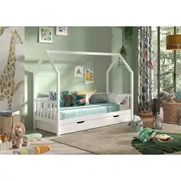 Netto Marken-Discount CABANE Hausbett 90x200 cm, seitlicher Umrandung, Bettschublade, Kiefer massiv weiß Angebot