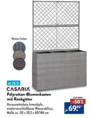 Aldi Nord CASARIA Polyrattan-Blumenkasten mit Rankgitter Angebot