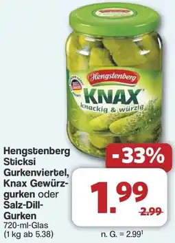 Famila Nord West Hengstenberg Sticksi Gurkenviertel, Knax Gewürzgurken oder Salz-Dill Gurken Angebot