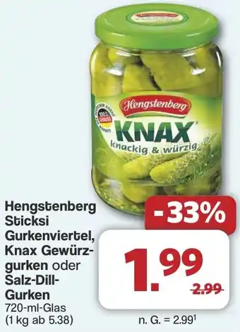 Famila Nord West Hengstenberg Sticksi Gurkenviertel, Knax Gewürzgurken oder Salz-Dill Gurken Angebot