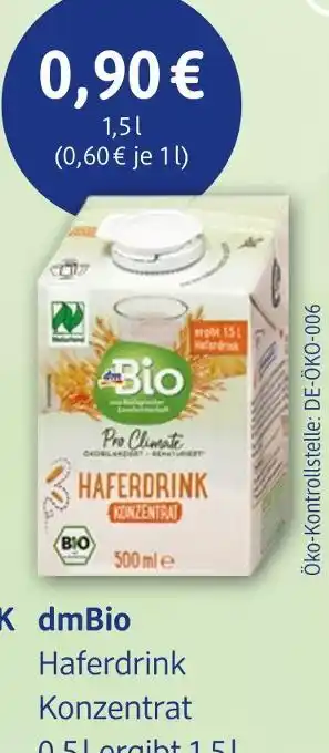 dm drogerie Dmbio haferdrink konzentrat Angebot