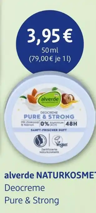 dm drogerie Alverde naturkosmetik deocreme pure & strong Angebot