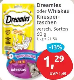 Budni Dreamies oder Whiskas Knuspertaschen Angebot