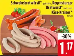 E-Center Schweinsbratwürstl, Regensburger Bratwurst oder Käse-Krainer Angebot