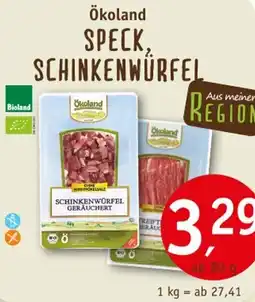 Erdkorn Biomarkt Ökoland SPECK, SCHINKENWÜRFEL Angebot