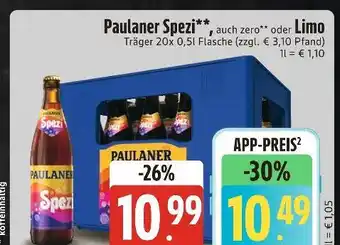 Edeka Xpress Paulaner spezi, auch zero oder limo Angebot