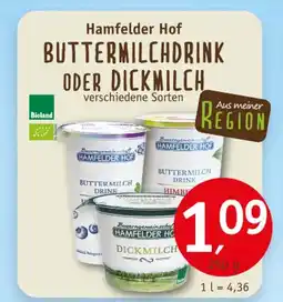 Erdkorn Biomarkt Hamfelder hof, bioland buttermilchdrink oder dickmilch Angebot