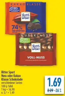 diska Ritter Sport Nuss oder Kakao Klasse Schokolade Angebot