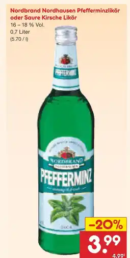 Netto Marken-Discount Nordbrand nordhausen pfefferminzlikör oder saure kirsche likör Angebot