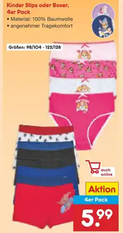 Netto Marken-Discount Kinder slips oder boxer 4er pack Angebot