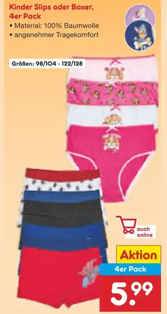 Netto Marken-Discount Kinder slips oder boxer 4er pack Angebot