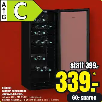 B1 Discount Baumarkt Exquisit Glastür-Kühlschrank GKS240-GT-160C Angebot