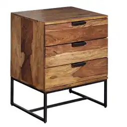 Netto Marken-Discount KADIMA DESIGN Industrielles Nachtkästchen aus Sheesham Holz und Eisen, 3 Schubladen, 50x40x65 cm Angebot