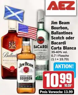 AEZ Jim Beam Bourbon, Ballantines Scotch oder Bacardi Carta Blanca Angebot