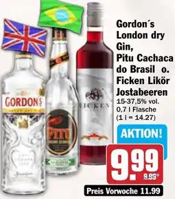AEZ Gordon's London dry Gin, Pitu Cachaca do Brasil o. Ficken Likör Jostabeeren Angebot