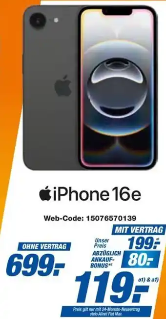 expert Techno Land Apple iPhone 16e Angebot