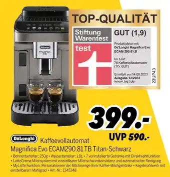 MEDIMAX Delonghi kaffeevollautomat magnifica evo ecam290.81.tb titan-schwarz Angebot