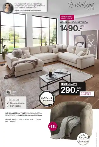 Kabs Polsterwelt Wohnlandschaft inga oder sessel maeve Angebot