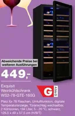 Handelshof Exquisit Weinkühlschrank WS2-78-GTE-160G Angebot