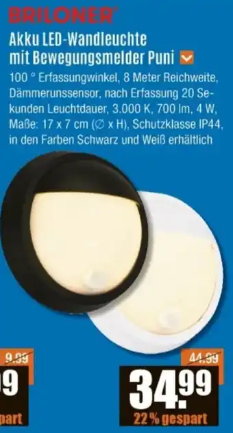 V Baumarkt Briloner Akku LED-Wandleuchte mit Bewegungsmelder Puni Angebot
