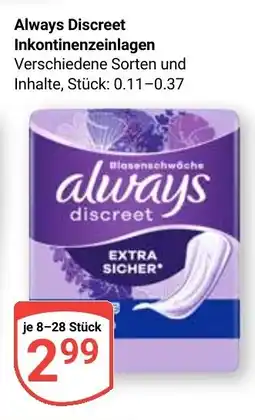 Globus Always Discreet Inkontinenzeinlagen Angebot