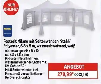 METRO METRO Chef Festzelt Milano mit Seitenwänden, Stahl/ Polyester, 6,8 x 5 m, wasserabweisend, weiß Angebot